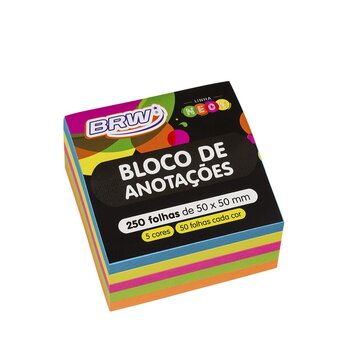 BLOCO ADESIVO NOTES 50X50MM- COLORIDO NEON - 250FLS - 1CUBO