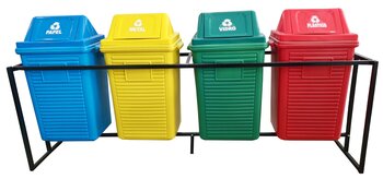 CONJUNTO LIXEIRA 60L 4 LIXEIRAS  C/SUPORTE EM ACO