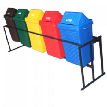 CONJUNTO LIXEIRA 60L 5 LIXEIRAS  C/SUPORTE EM ACO
