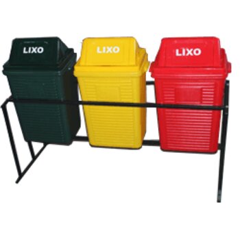 CONJUNTO LIXEIRA 60L 3 LIXEIRAS  C/SUPORTE EM ACO