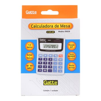CALCULADORA 12 DIGITOS SOLAR E PILHA GATTE