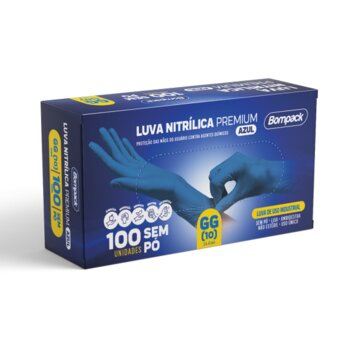 LUVA NITRILICA  GG - AZUL - CX C/ 100UN.  PREMIUM  BOMPACK