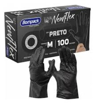 LUVA TPE NEW FLEX S/PO PRETA M  C/100B BOMPACK