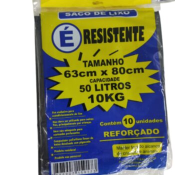 SACO PARA  LIXO 50 LITROS/ 10KG   C/ 10 UN - E RESISTENTE