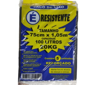 SACO PARA LIXO 100 LITROS/ 20KG C/ 5 UN - E RESISTENTE